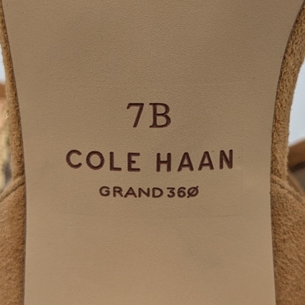 Cole Haan Grand 360 Tan Suede Woven Block Heel Ankle Strap Sandals 7B Resortwear - Picture 7 of 9